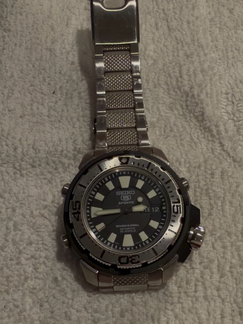 Seiko Silver and Black Sports Diver Watch Monster Family